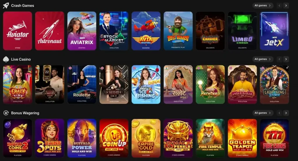 1win live casino games including roulette, baccarat and Andar Bahar